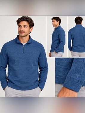 VRST Men’s Element Textured 1/4 Zip Golf Pullover – Sky Blue – Size Large